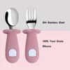 Baby Feeding Solid Food Spoon Fork Set BPA Free Silicone Handle Cartoon Bear Stainless Utensil Children's Tableware 2