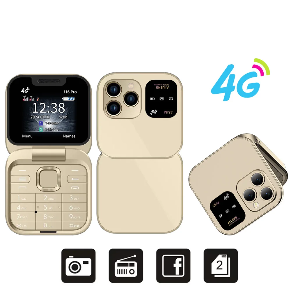 Hot Sales SERVO i16 PRO 4G Mini Foldable Mobile Phone Dual SIM Speed Dial Blacklist Flashlight Call Record Small Flip Cellphone