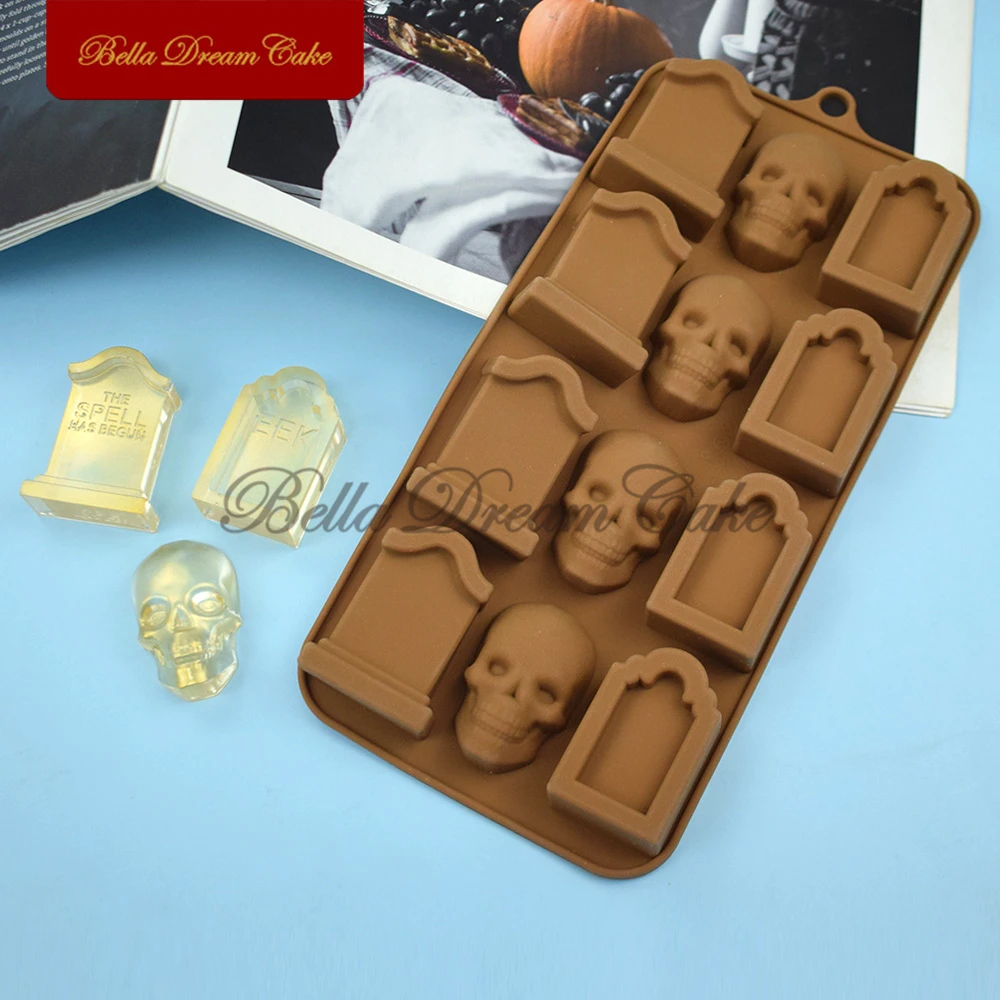 

3D Hallowen Skull&Coffin Design Fondant Mousse Mould Chocolate Silicone Mold DIY Ice Cube Model Cake Decorating Tools Bakeware