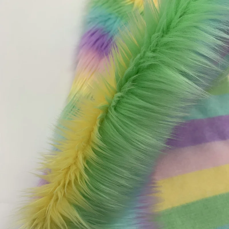 750g Colourful Rainbow Imitation Fur Plush Fabric Long Soft High