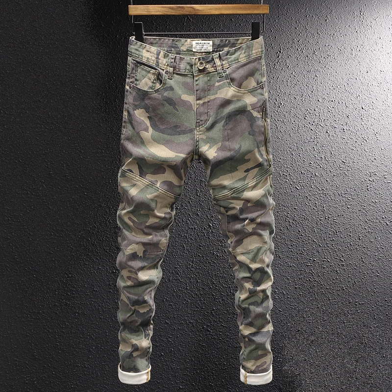 Streetwear Fashion Men Jeans High Quality Stretch Slim Fit Camouflage Trousers Embroidery Patch Designer Hip Hop Pants Hombre