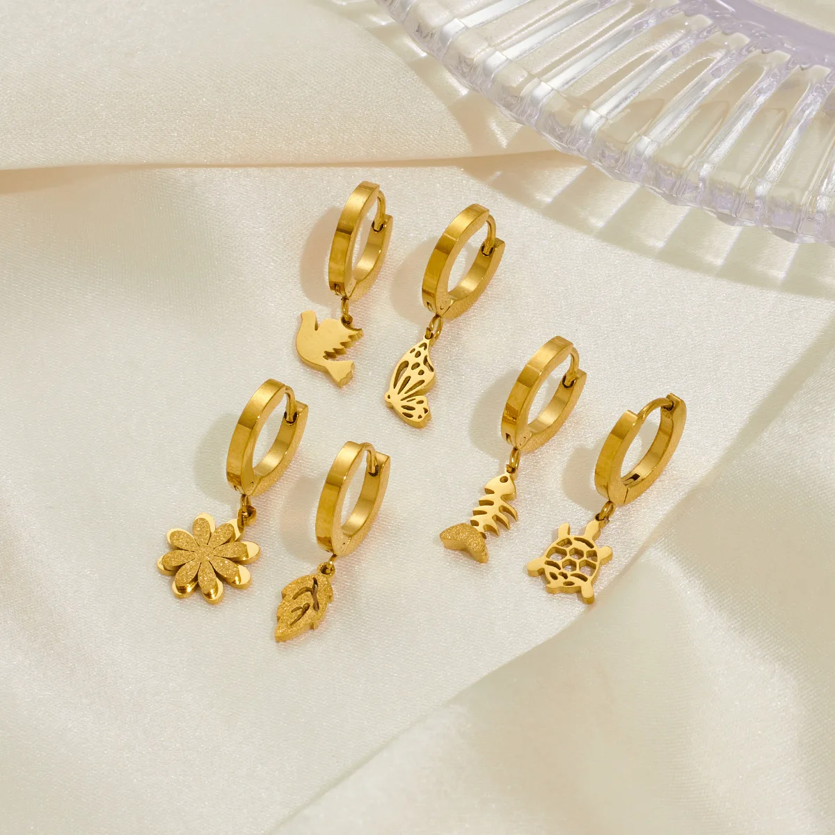 Chic Stylish 316L Stainless Steel 6 Pieces Set Animals Flowers Earring for Women Cute Jewelry Gifts Wholesale 2
