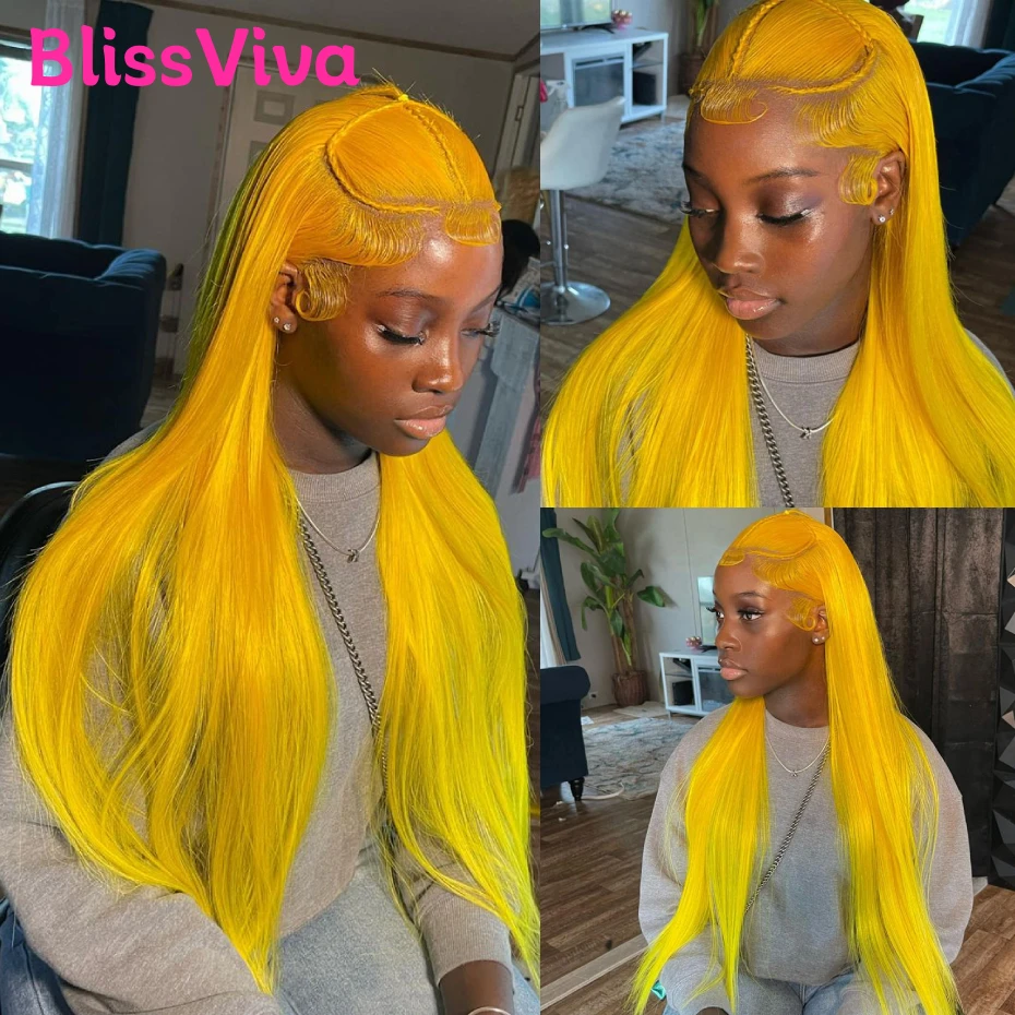 30 Inches Bone Straight Yellow 5x5 13x4 13x6 Lace Front Wig Human Hair 360 Lace Frontal Wig Honey Yellow Colored Human Hair Wigs