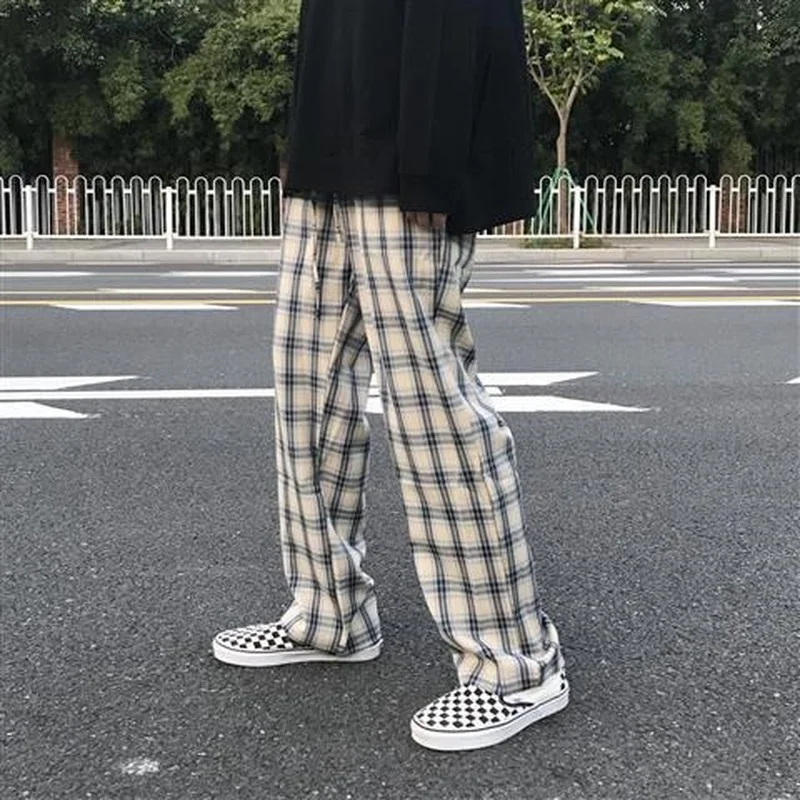 

ARENS Plaid Pants Men Streetwear Baggy Fashion Wide Leg Checked Trousers Male Summer Loose Casual Harajuku Korean Streetwear
