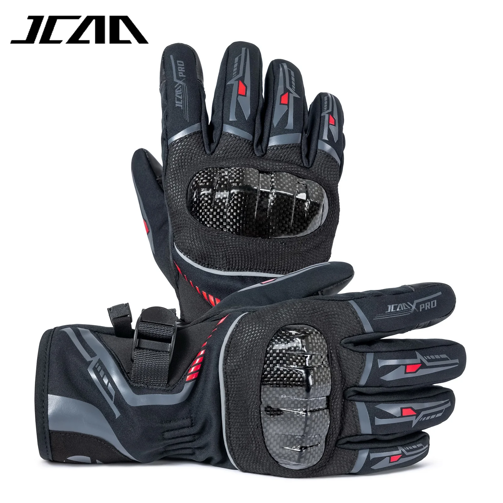 Winter Motorcycle Gloves - Windproof, Waterproof, Touchscreen-Compatible, Warmth with Carbon Fiber Protection, Black
