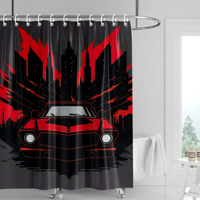 Car Pattern Shower Curtain Waterproof Bathroom Partition Curtain Bathroom shower curtain hooks 90x180cm 180x200cm 4