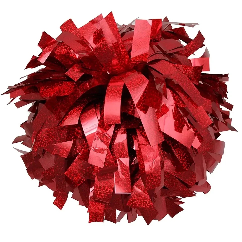 Cheerleading Pom Poms 1piece Cheerleader Baton Handle Metallic Black Silver Red