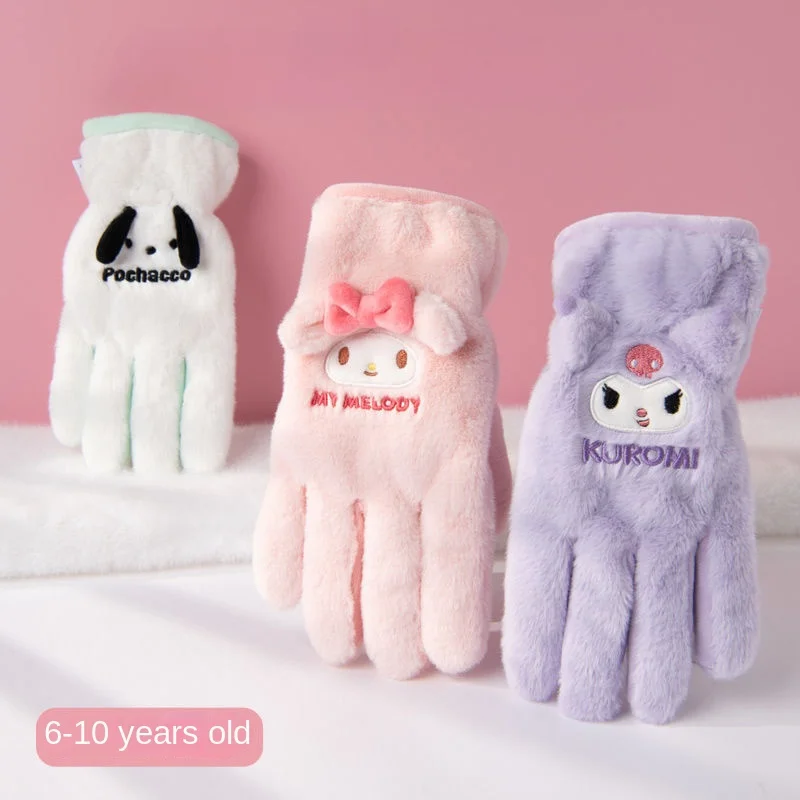 

Sanrio Hello Kitty Kuromi Melody Children Kid Ski Gloves Pochacco Thicken Warm Adult Student Girl Five Fingers Glove Xmas Gift