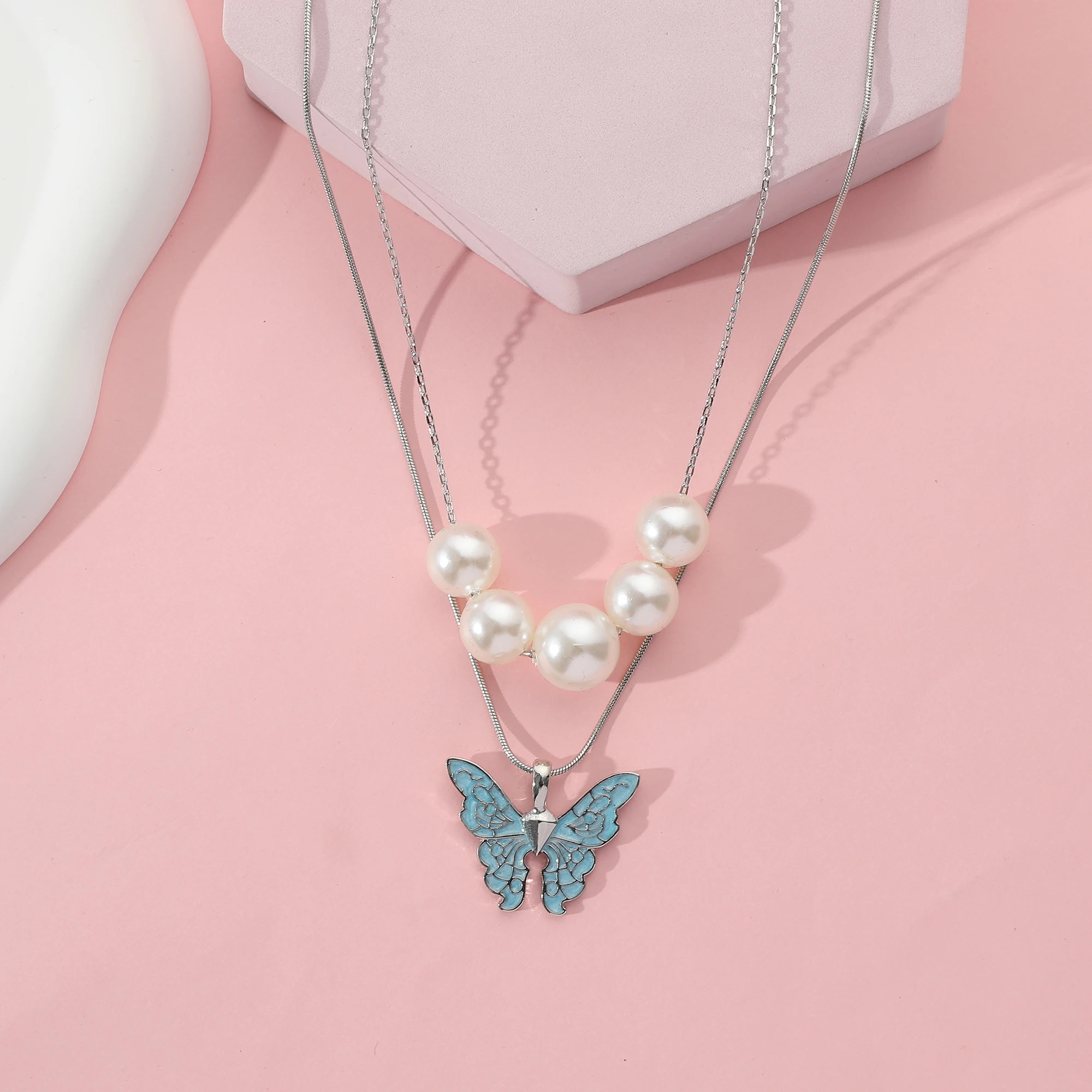 New Fashion Women Butterfly Double Necklaces Barbie Princess Pop Pearl  Necklace Choker Chains Jewelry Girls Christmas Gifts - Necklace - AliExpress