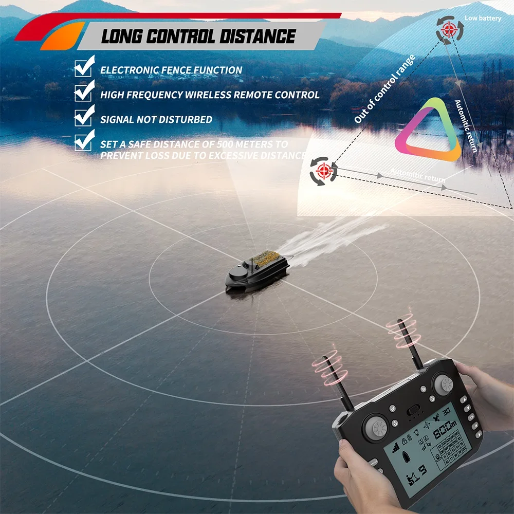 V030 RC Bait Mini Fishing Boat Multiple Ground 180 Anchor Points Sonar Fish Finder For Fishing Double Hook Pull Net
