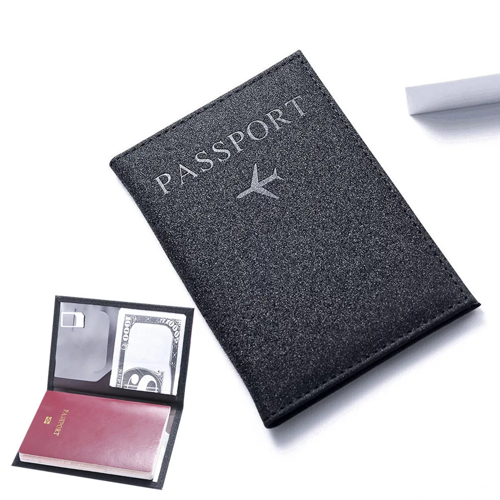 

Fashion Passport Cover Simple Hot Stamping Plane Women Men Travel Passport Holder Wallet PU Leather Card Case Travel Acceessory
