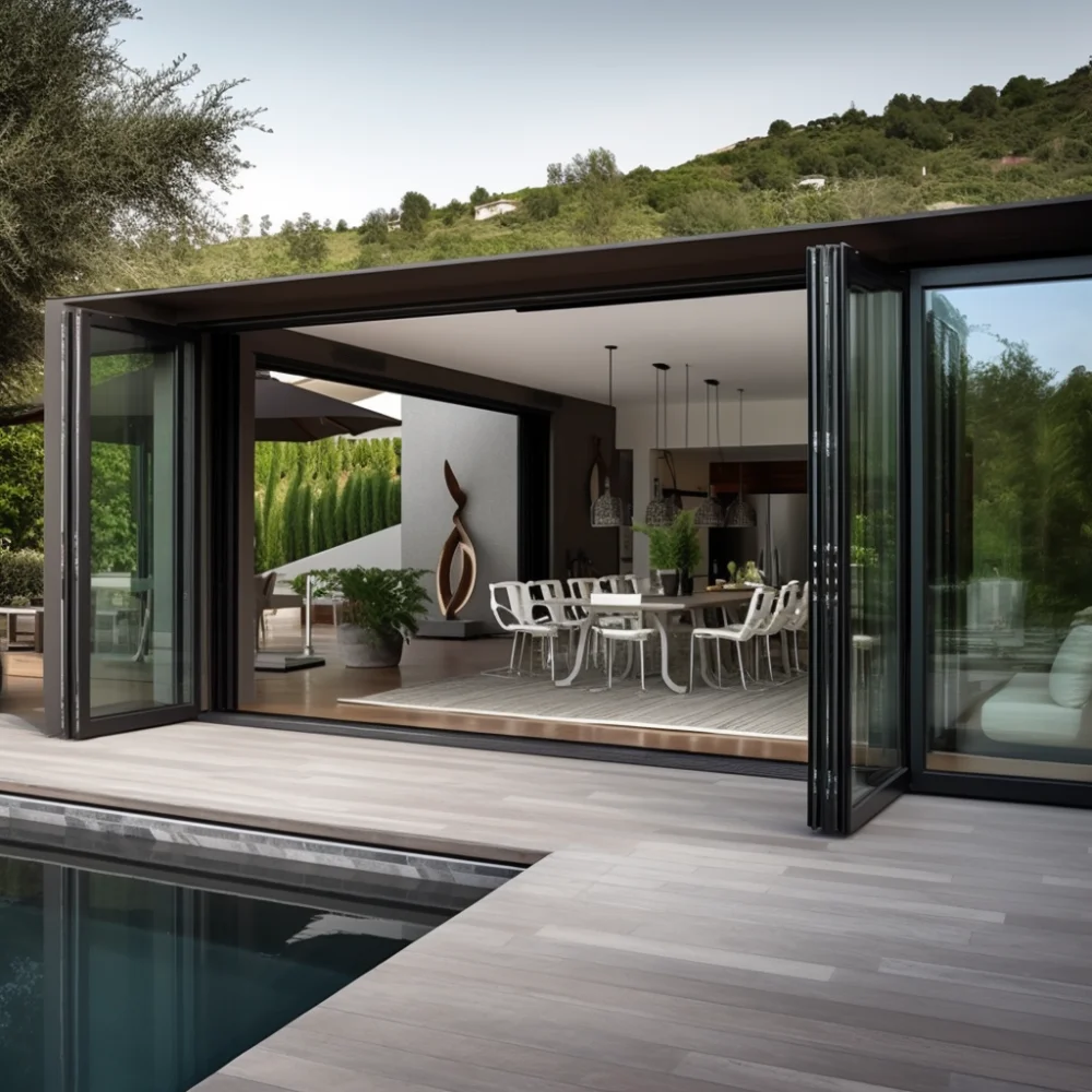 Villa Thermal Break Aluminum Glass Door Double Glazed Metal Narrow Frame Patio Bifold Door Accordion Type Folding