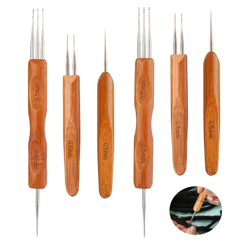 Crochet Hooks Dreadlock Crochet Bamboo Handle Hook 0.5Mm 0.75Mm 1-Hook 2-Hooks 3-Hooks Needle Dreads Lock Needle