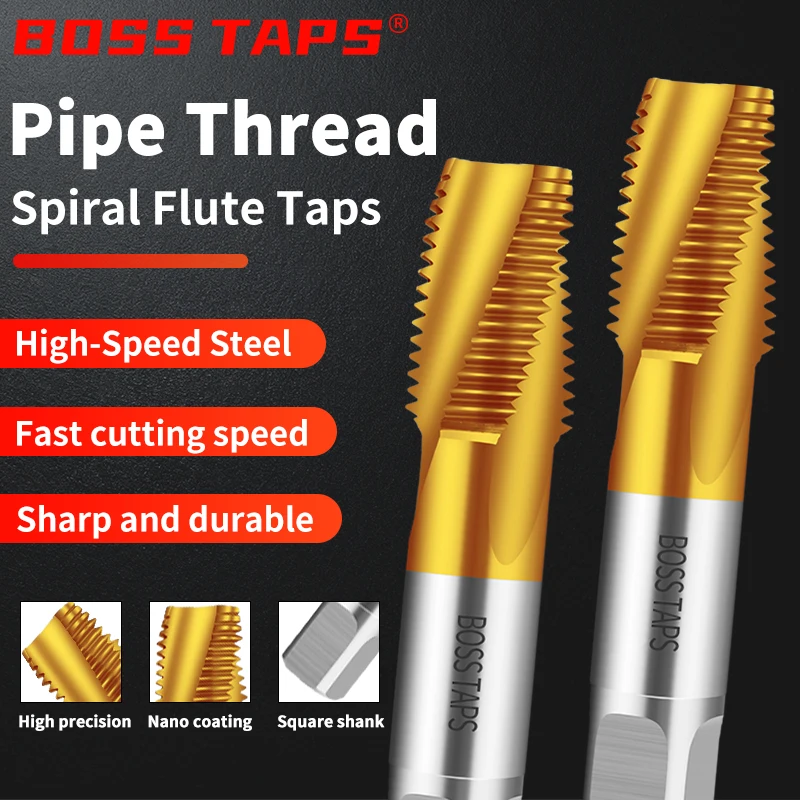 HSSE-35 JIS Standard TIN Coating Pipe Spiral Fluted Tap PT RC 1/16 1/8 1/4 3/8 1/2 3/4 Machine Screw