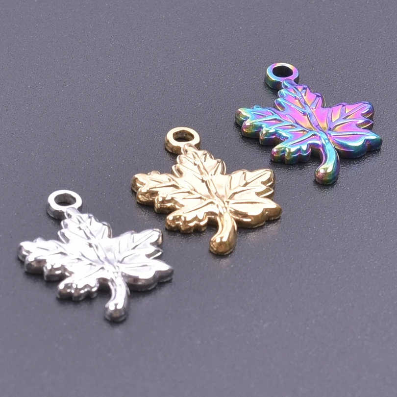 Silver leaf charms, Small stainless steel pendants for jewelry making