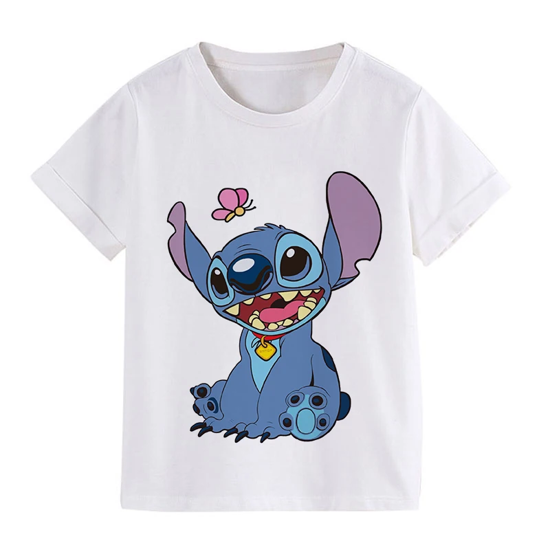 t-shirt for kid girl Unisex Summer New T-shirt Cartoon Disney Girls Tshirts Harajuku Boy Tshirt Stitch Kawaii Element Nice Round Neck Kids Tshirt Top t shirt kid