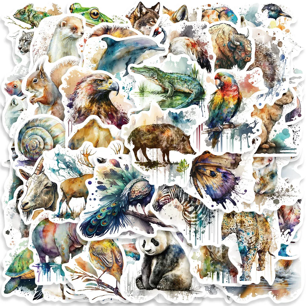 50PCS Art Animals Wash Painting Stickers Aesthetic Decals Graffiti Scrapbooking Bottle Laptop Diary Waterproof Kids Sticker 50pcs art animals wash painting stickers aesthetic decals graffiti scrapbooking bottle laptop diary waterproof kids sticker