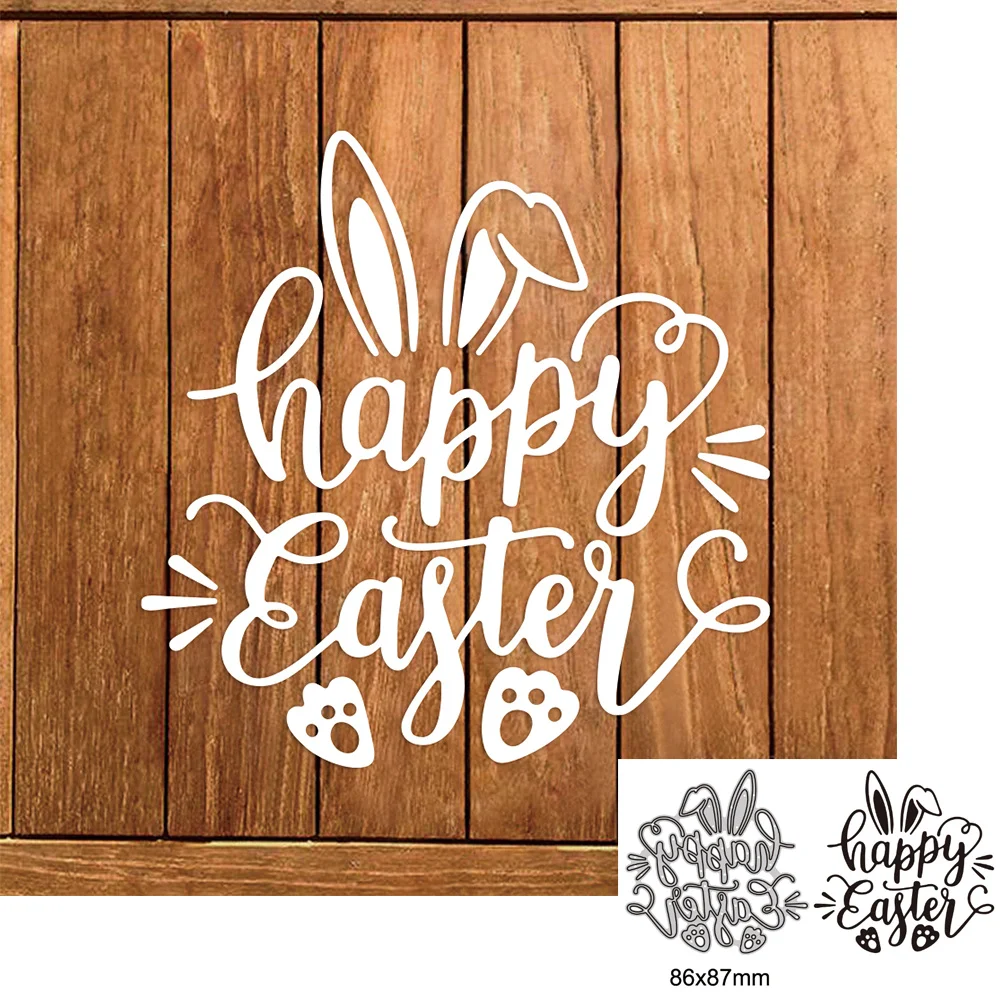 

Rabbit Happy Easter With Words Metal Cutting Dies For DIY Scrapbook Cut Die Paper Cards Embossed Decorative Craft Die Cut New