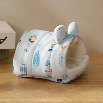 Winter Hamster House Cartoon Rabbit Carrot Print Squirrel Hanging Cage Large Space Guinea Pig Mice Rat Sleeping Bed Pet Products