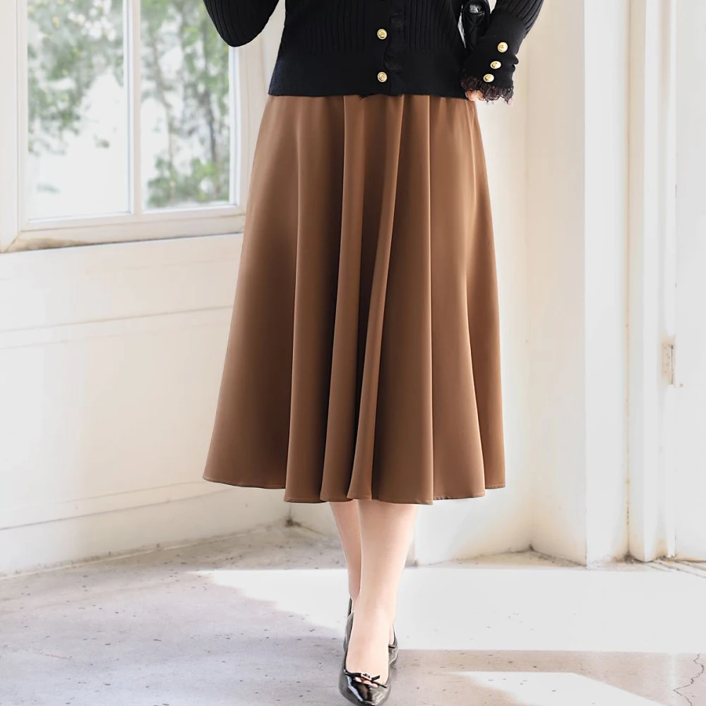 Plus Size Women's Umbrella Skirt Premium French Vintage Ball Gown Mid-Length A-Line Twill Chestnut Brown Skirt Autumn 2025