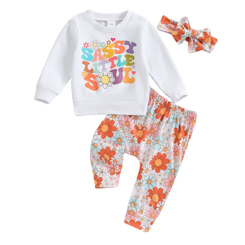 

KMBANGI Toddler Infant Girl Outfit Print Long Sleeve Sweatshirt Jogger Pants Headband 3PCS Set Fall Winter Baby Clothes