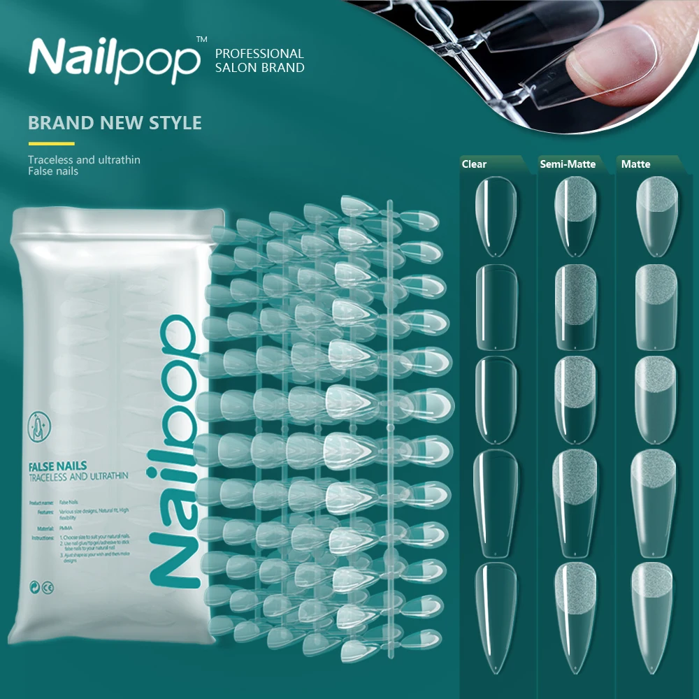 NAILPOP 120szt Fałszywe paznokcie Full Cover Press on Nails Coffin Soft Gel American Pose Capsule Fałszywe końcówki do paznokci do systemu przedłużania - AliExpress 66