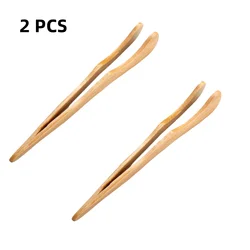 Premium Wooden Bamboo Kitchen Tongs - Salad, Toast, and Tea Utensil Set (2 Pieces) (Style B - Curved)