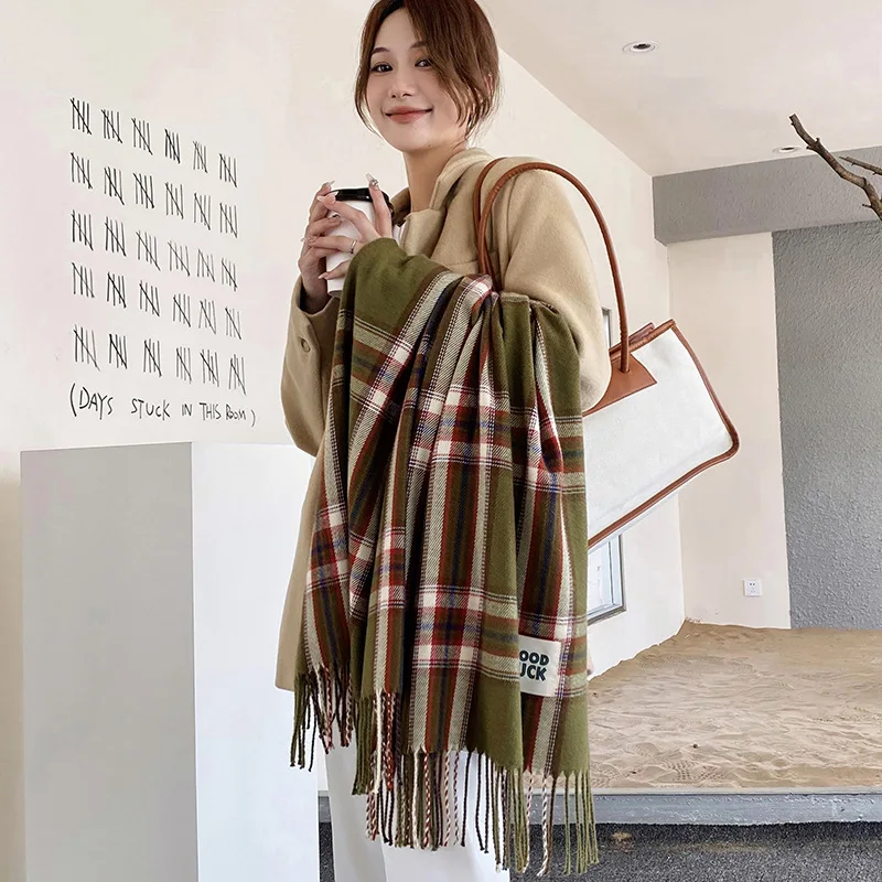 New Plaid Cashmere Scarf for Men and Women Autumn and Winter Korean Version Wind Warm Air Conditioning Tassel Luxury Shawl Scarf