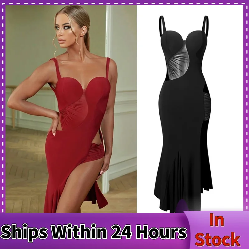 Red Black Hollow Waist Latin Dance Dress Women Sleeveless Party Dress Ballroom Dance Competition Dresses Stage Wear SL9024 dance dress