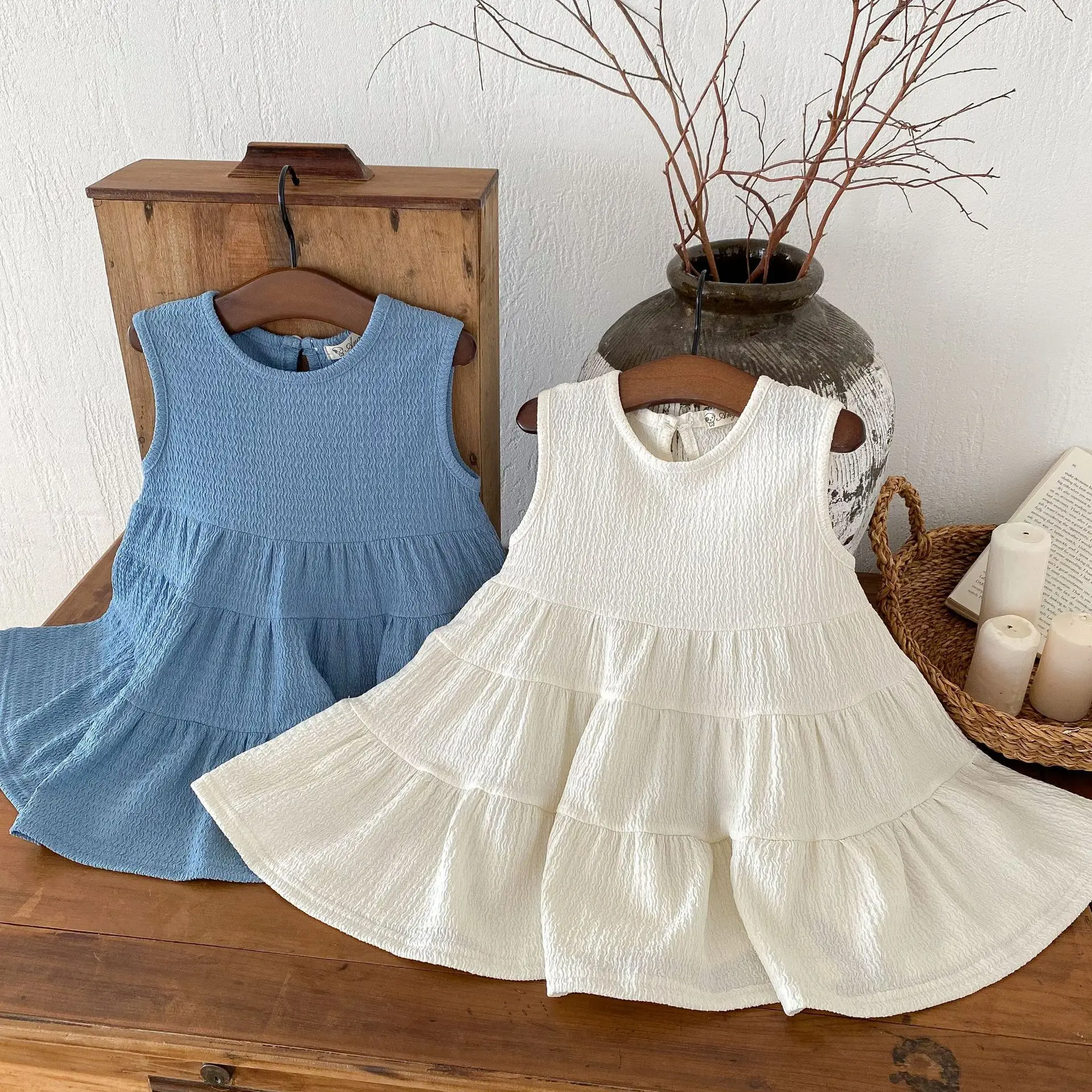 

Summer New Girls Sleeveless Dress Solid Children Loose Vest Dress Thin Cotton Baby Girl Breathable Casual Dress Kids Clothes