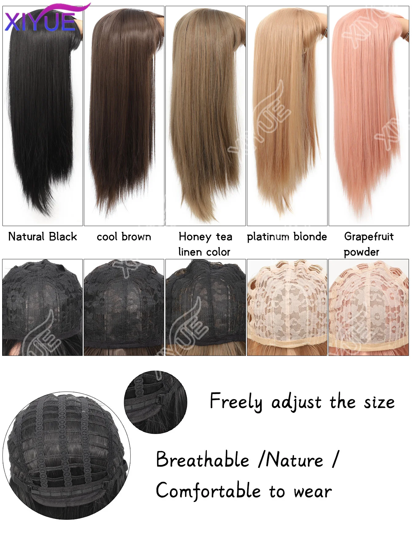 XY 24 Inch Long Straight Black Synthetic Wig with Bangs Heat Resistant Fluffy Wig for Women, Great for Daily and Halloween Party