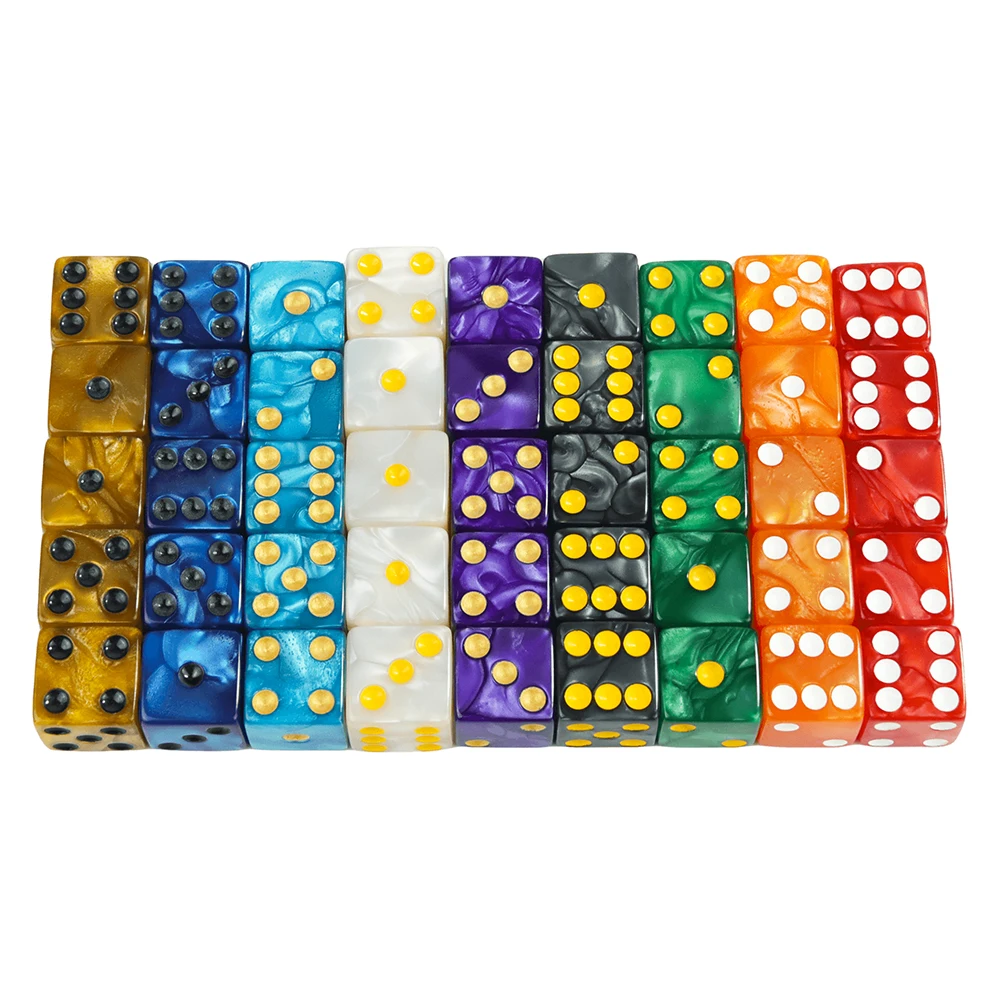 10-Piece Marble Acrylic Dice Set - Square Corner 16MM for Gaming and Entertainment