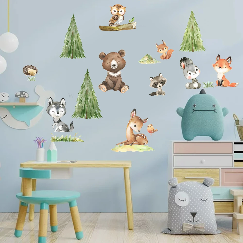Cartoon Monkey Elephant Animals Wall Stickers For Kid's Room Kindergarten Living Room Bedroom Wall Decoration Animated Poster