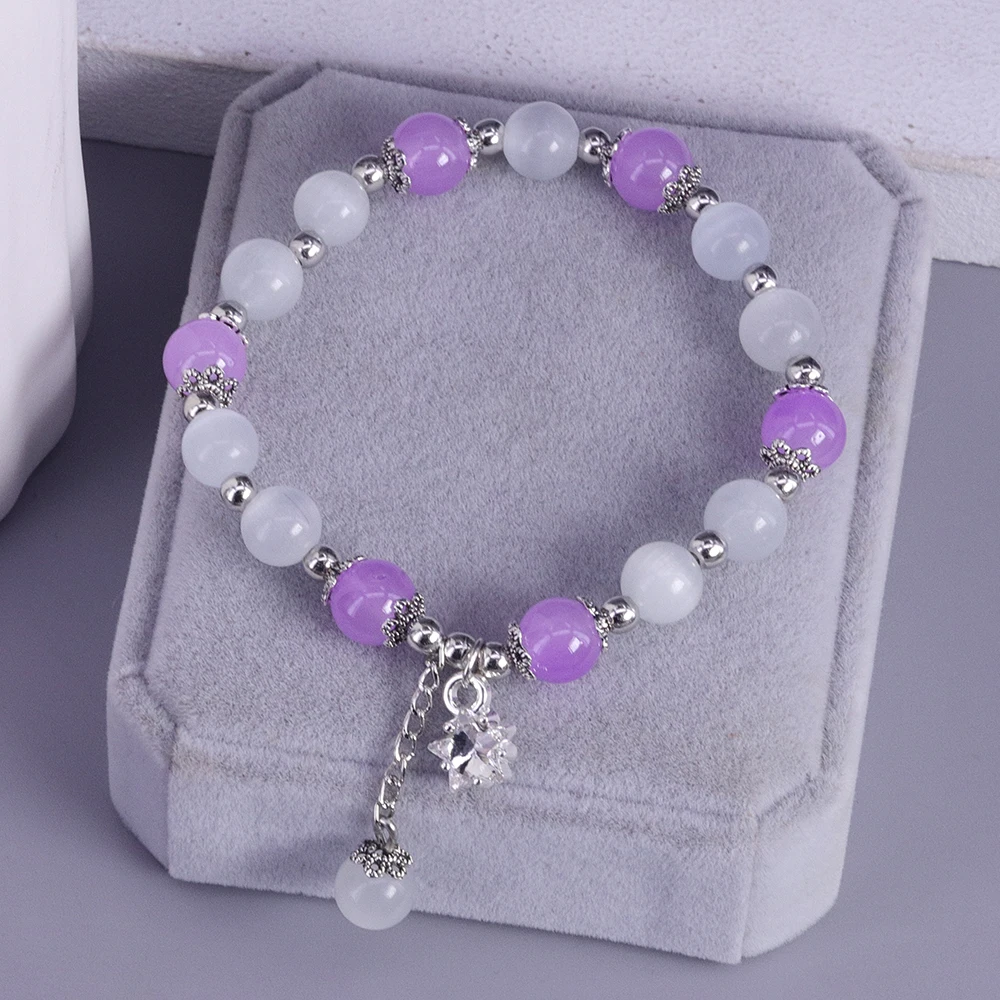 New Trendy Silver Color String Beads Bracciale Opal Lily Snowflake Fish Tale Wish For Woman Girl Fashion Jewelry Gift Dropship