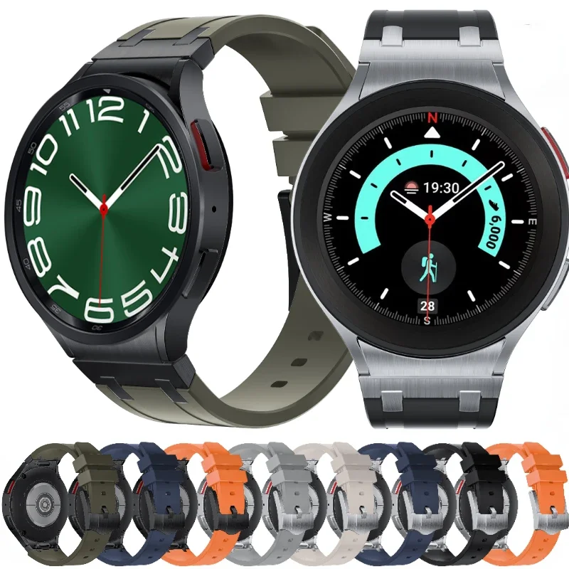 Liquid Silicone+Metal Strap For Samsung Galaxy Watch 6/4 Classic 47/43mm Modification Kit Belt Galaxy Watch 6/5/4 40mm 44mm Band