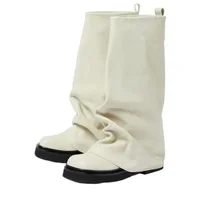 New Large Walled Flat Bottomed Round Toe Sleeve Knee High Pleated Women's Boots Retro Knight Boots Shoes for Women - Image 4