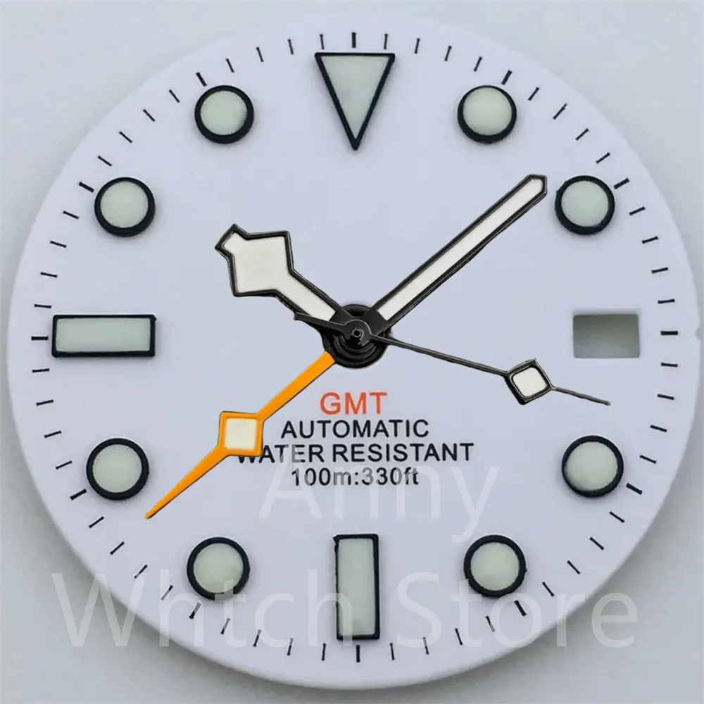 Green Luminous GMT Watch Dial with Four Hands - Premium 29mm Replacement Part