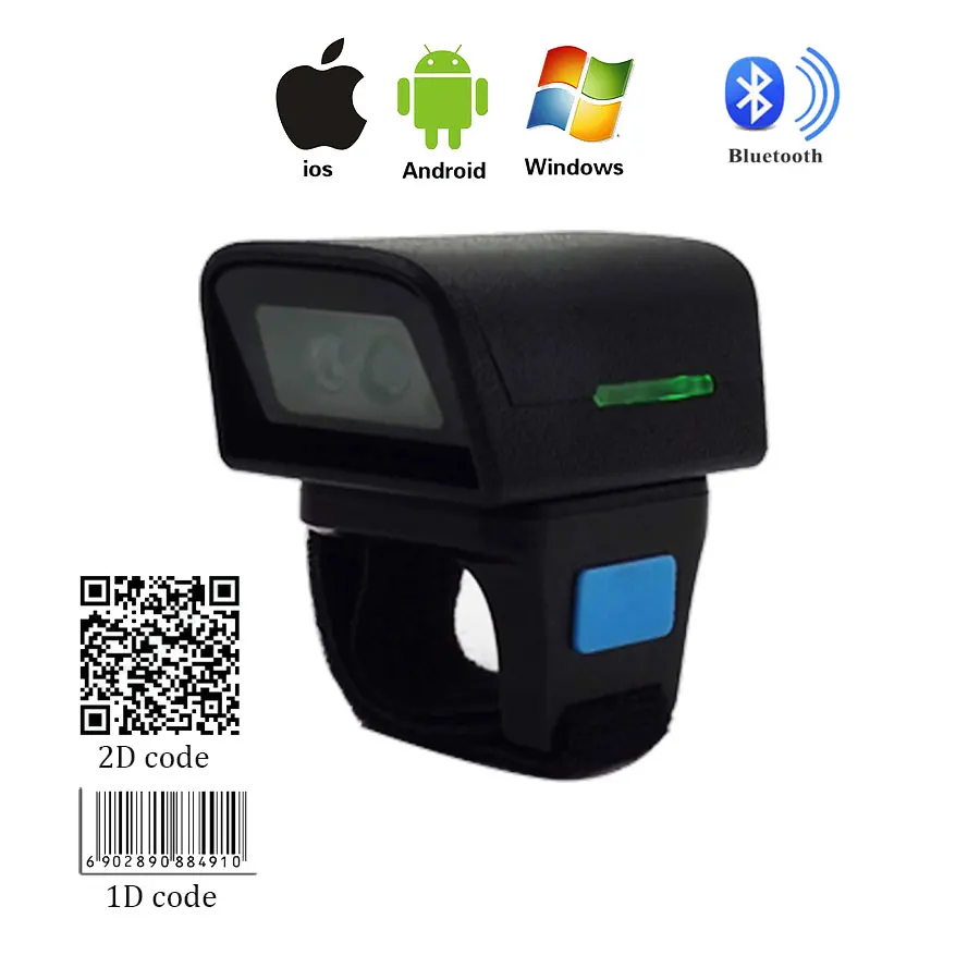 2D Wireless Ring Barcode Scanner Compatible Bluetooth 2.4G Wireless
