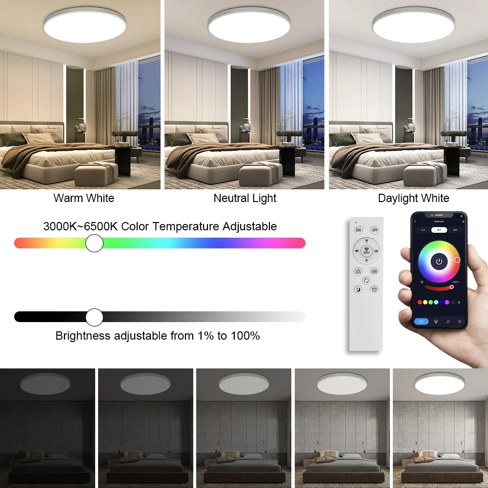 30W WIFI 스마트 LED 천장 조명 RGB Tuya APP 원격 제어 디밍이 가능한 Led 천장 조명 침실 용 Alexa Google Assistant