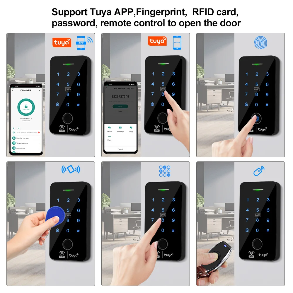 Fingerprint Access Control Keypad Waterproof Bluetooth Wifi Tuya RFID Keyboard Touch Keypad System WG26 Smart APP Remote Door Opener fingerprint door opener fingerprint access control keypad access control keypad