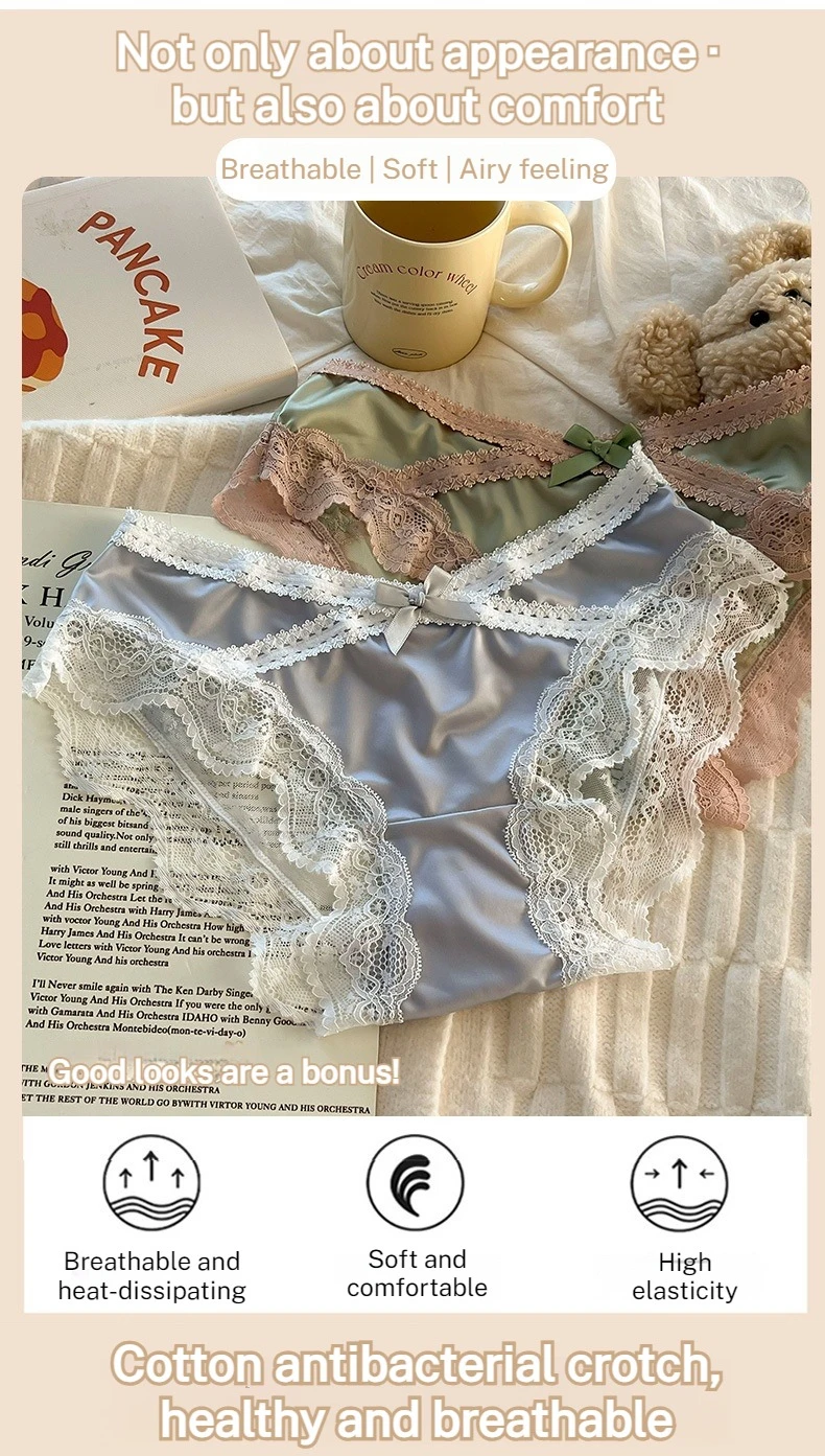 French Lace Underwear Pure Cotton Crotch Satin Sexy Triangle Panties Underwear Low-rise Panties Soft Briefs Comfortable Lingerie Sf8b19a369ab94324a581114985692615O