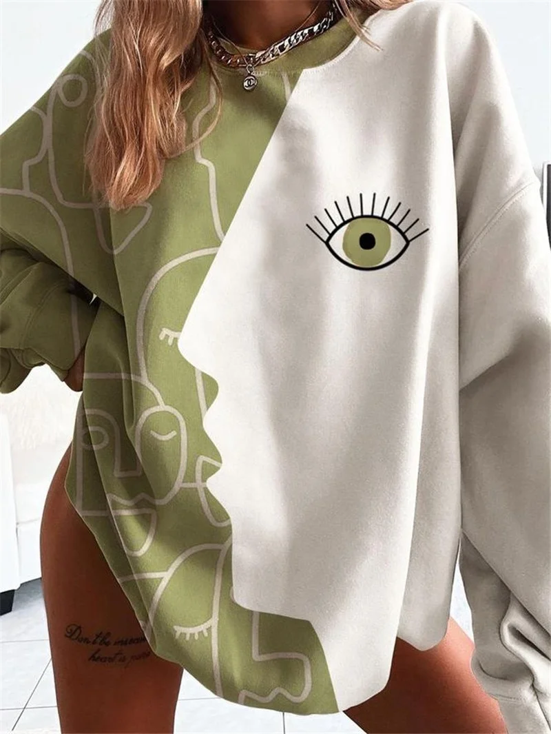 Eye Face Kiss Impressionism Sweatshirts O-Neck Long Sleeve Loose Plus Size Spring Autumn Pullovers Imaginative Printed Pullovers