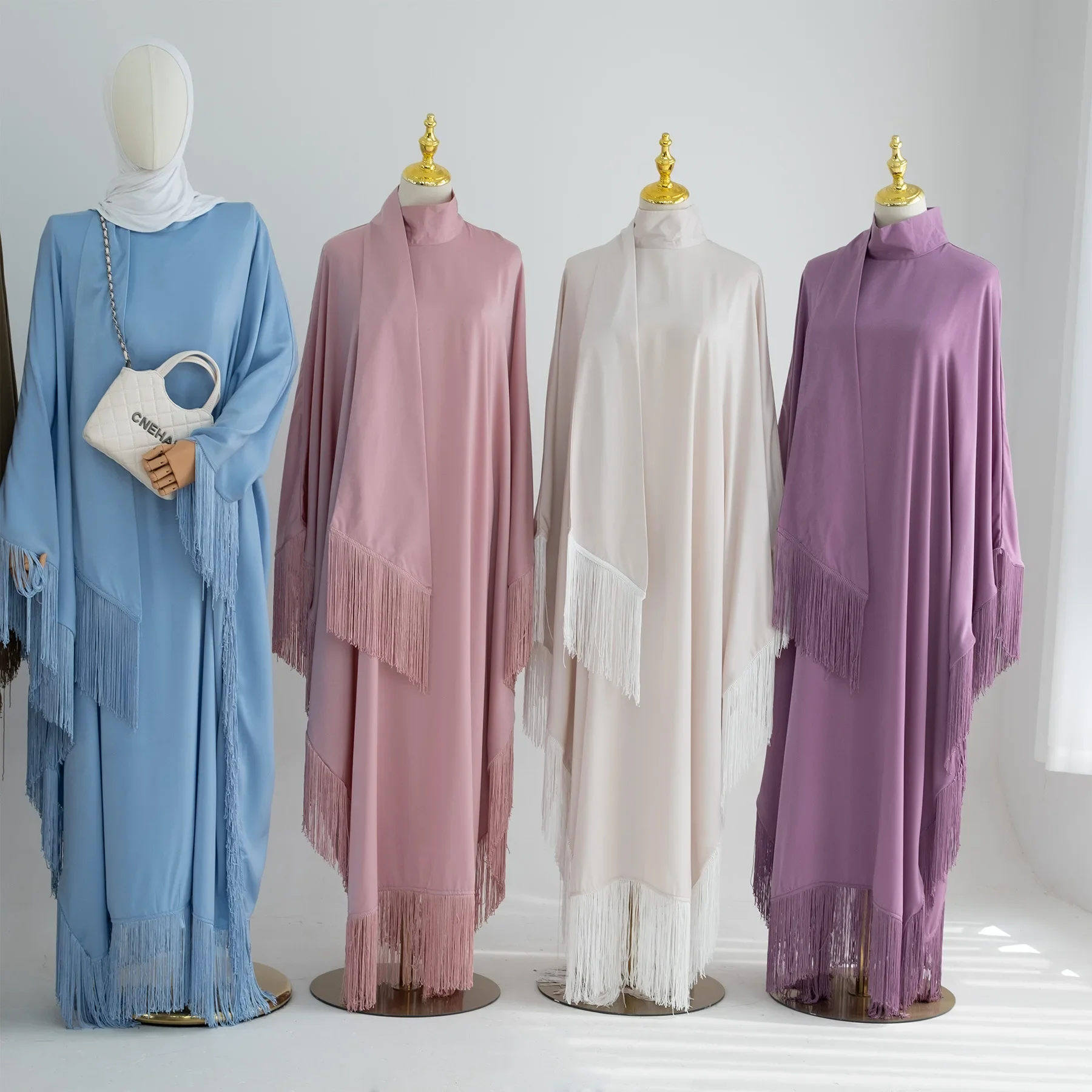 Eid Muslim Party Dresses for Elegant Women Tassels Ramadan Abaya Kaftan Robe Turkey Arabic Hijab Dress Dubai Islamic Clothing