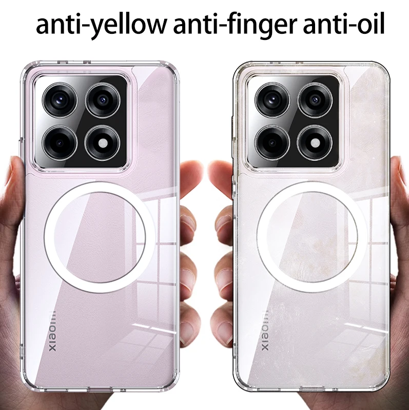 Compatible For Magsafe Clear Hard Case For Xiaomi 14T Pro / 14T Magnetic Wireless Charging Transparent Shell 6
