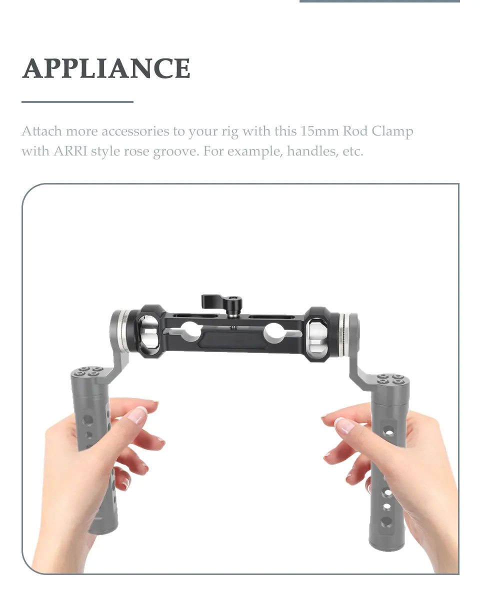 15mm Rod Clamp with ARRI-Style Rosettes Dual M6 Male Screw Mount Handles or Acc