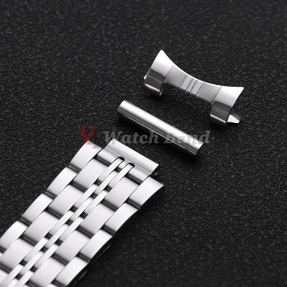 Sleek Curved End Stainless Steel Watchband with Folding Buckle