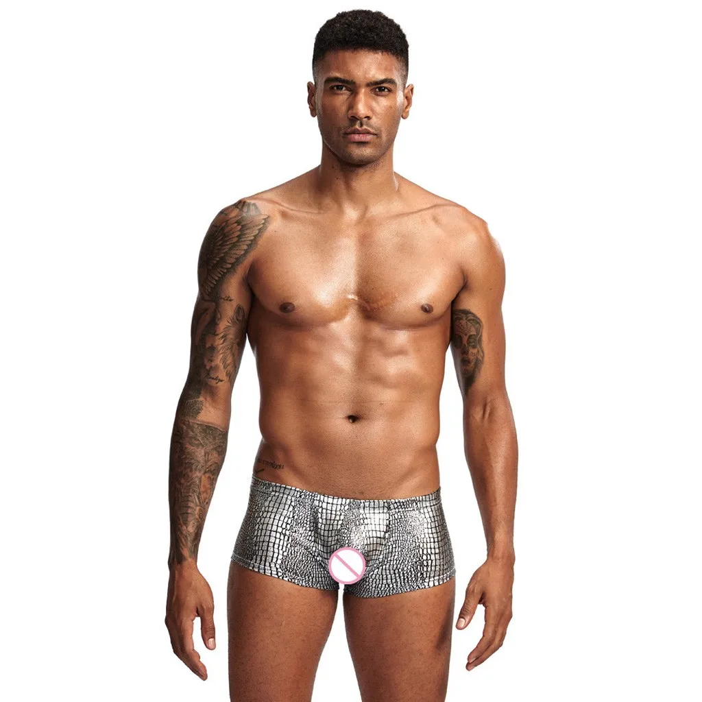 

Men'S Boxers Underwear Sexy Faux Leather Low Waist U-Convex Underpant High Elastic Skinny Boxers Underwear Sissy Panties Cueca