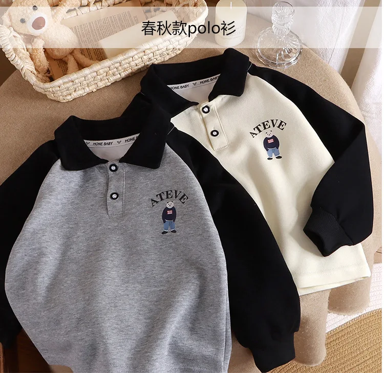

Baby T Shirt for Spring and Autumn New Children's Lapel Long-sleeved Bottoming Shirt Medium and Large Children's Patchwork Shirt