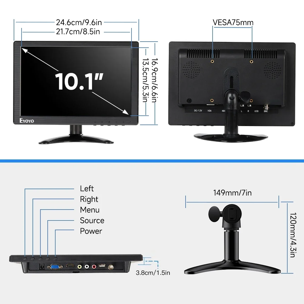 Eyoyo ġũ ũž ,   ǻ ƮϿ, Ŀ , 10 ġ 1280x800 TFT ÷, HDMI VGA USB Ʈ