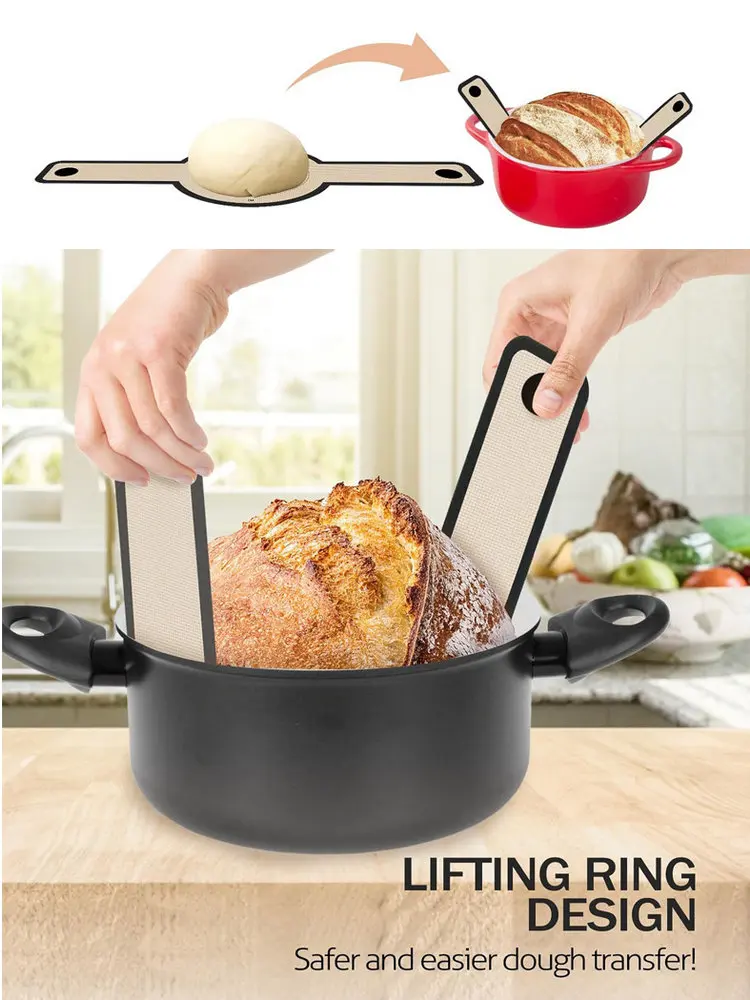 Description Picture 6 of itemSilicone Bread Sling Dutch Oven Liners Sourdough Baking Supplies Reusable Non-Stick Bread Mat Cast Iron Sheet Extra Long Handles